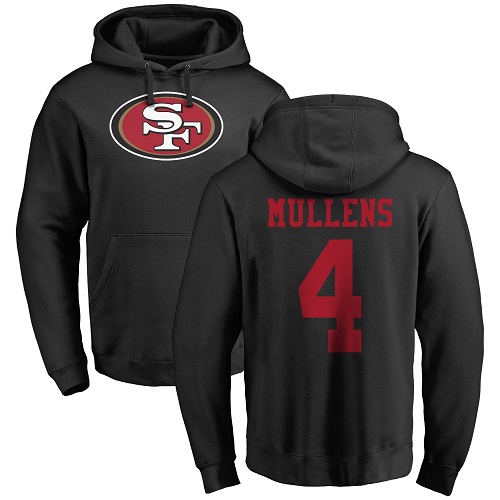Men San Francisco 49ers Black Nick Mullens Name and Number Logo 4 Pullover NFL Hoodie Sweatshirts